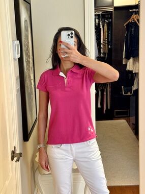 Fuchsia Short-Sleeve Polo Top with Contrast Placket
